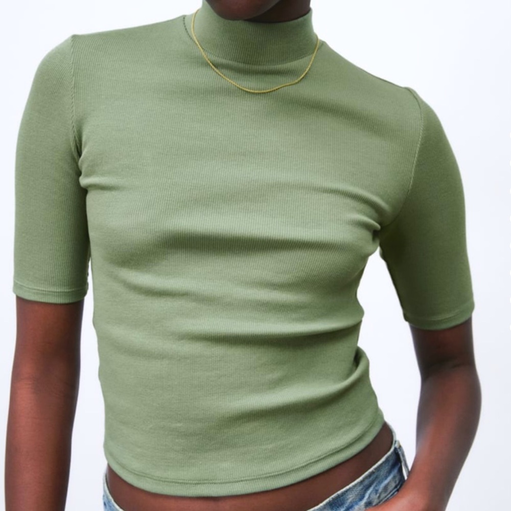 ZARA: Ribbed High Collar Top